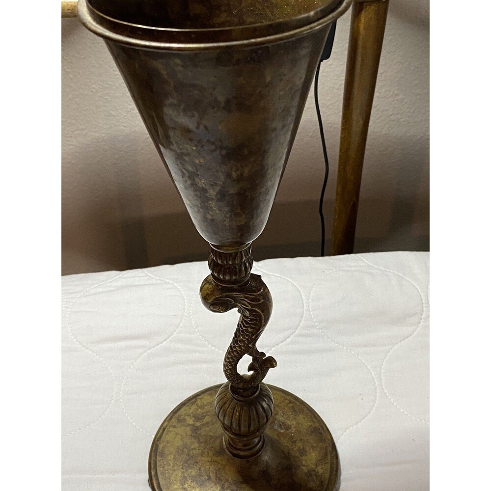 Brass Candle Holder With Koi Fish Vessel Unique Vintage With Patina